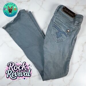Rock Revival Jeans Womens 27 Johanna Boot Cut‎ Low Rise Embellished Teal 28x33